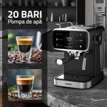Espressor Samus Impression 20, 20 bari, 5 optiuni cafea, Touch Control, rezervor apa 1.5l, 1350W, Ecran afisare temperatura apa, Sistem electronic de incalzire, Negru