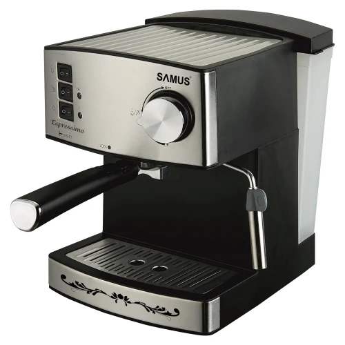 Espressor Samus Espressimo Silver, 15 bari, 1.6 L, Filtru inox, Duza abur pentru cappuccino, Plita preincalzire cesti, Negru/Inox Espressor Samus Espressimo Silver, 15 bari, 1.6 L, Filtru inox, Duza abur pentru cappuccino, Plita preincalzire cesti, Negru/Inox