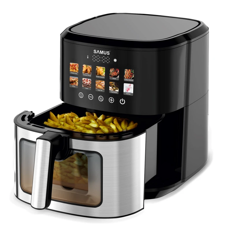 Friteuza cu aer cald Samus AF6.5H-S1701DW, 6.5 l, 1700 W, Timer 0-60 minute, 10 programe (Negru/Inox) Friteuza cu aer cald Samus AF6.5H-S1701DW, 6.5 l, 1700 W, Timer 0-60 minute, 10 programe (Negru/Inox)