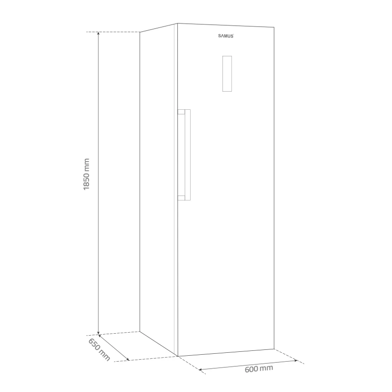 Congelator Samus SCXE346NFE, 274 L, Full No Frost, Multi Air Flow System, Afisaj Led, 3 rafturi din sticla, 3 sertare + 1 sertar Jumbo Box, Clasa energetica E, H 185 cm, Inox/ Argintiu