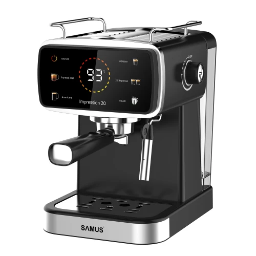 Espressor Samus Impression 20, 20 bari, 5 optiuni cafea, Touch Control, rezervor apa 1.5l, 1350W, Ecran afisare temperatura apa, Sistem electronic de incalzire, Negru Espressor Samus Impression 20, 20 bari, 5 optiuni cafea, Touch Control, rezervor apa 1.5l, 1350W, Ecran afisare temperatura apa, Sistem electronic de incalzire, Negru
