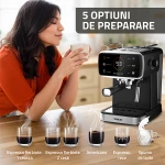 Espressor Samus Impression 20, 20 bari, 5 optiuni cafea, Touch Control, rezervor apa 1.5l, 1350W, Ecran afisare temperatura apa, Sistem electronic de incalzire, Negru
