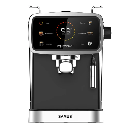 Espressor Samus Impression 20, 20 bari, 5 optiuni cafea, Touch Control, rezervor apa 1.5l, 1350W, Ecran afisare temperatura apa, Sistem electronic de incalzire, Negru Espressor Samus Impression 20, 20 bari, 5 optiuni cafea, Touch Control, rezervor apa 1.5l, 1350W, Ecran afisare temperatura apa, Sistem electronic de incalzire, Negru