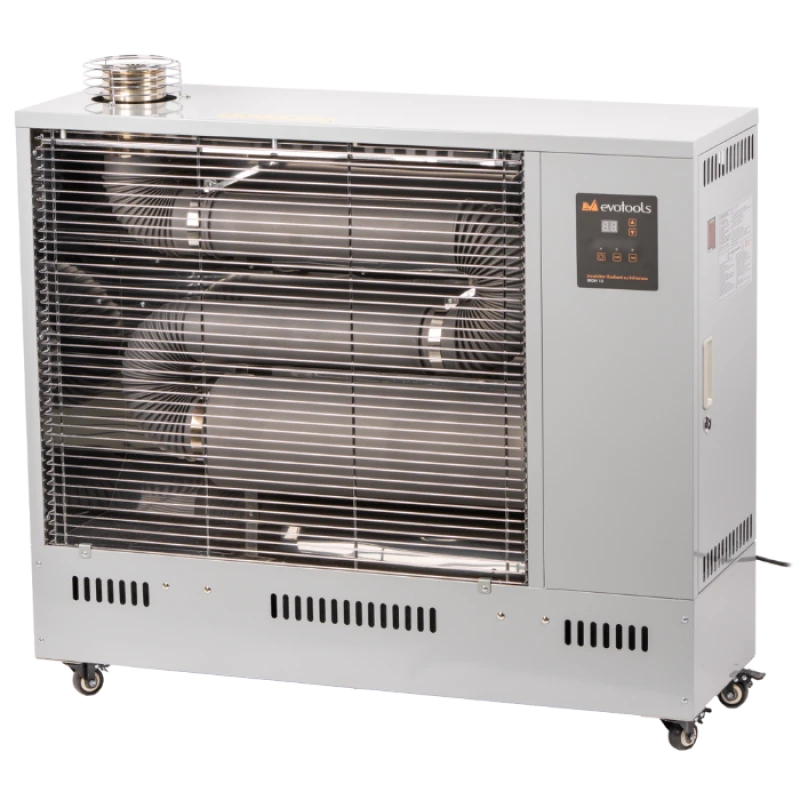 Incalzitor Radiant cu Infrarosu Diesel IRDH 15 kW Evotools, putere 15 kW, eficienta 94%, rezervor 42L, consum redus 1.4 l/h, incalzire pana la 110 m², debit de aer 70 m³/h, aprindere directa prin scanteie