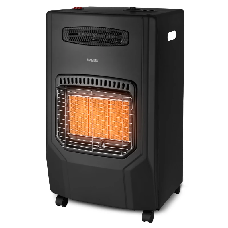Soba Samus RS425H, Aprindere piezoelectrica, Mod de incalzire: gaz + ventilator, Tip de gaz: GPL / Butan / Propan, Putere de incalzire: maxima 4.2 kW, Arzator infrarosu cu placi ceramice de inalta calitate Soba Samus RS425H, Aprindere piezoelectrica, Mod de incalzire: gaz + ventilator, Tip de gaz: GPL / Butan / Propan, Putere de incalzire: maxima 4.2 kW, Arzator infrarosu cu placi ceramice de inalta calitate