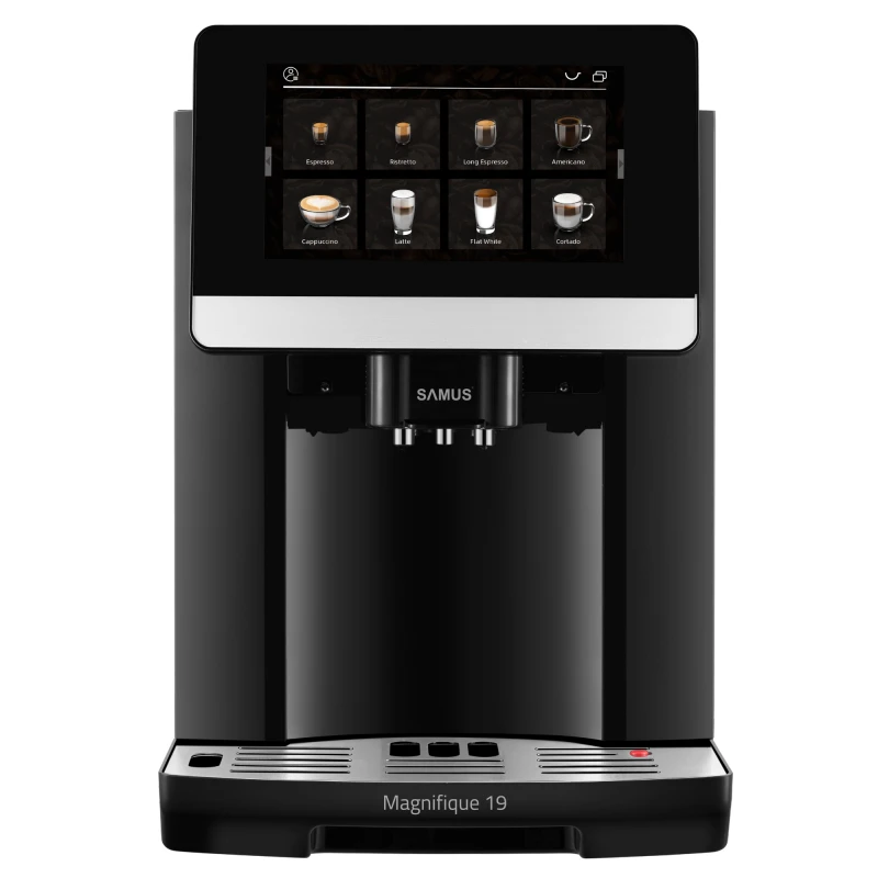 Espressor automat Samus Magnifique 19, Putere 1200-1450 W, 19 bari, Rezervor apa 1.7 L, Recipient cafea boabe 250 g, 20 tipuri bauturi, Sistem extractie lapte cu furtun 25 cm, Inaltime reglabila duze cafea