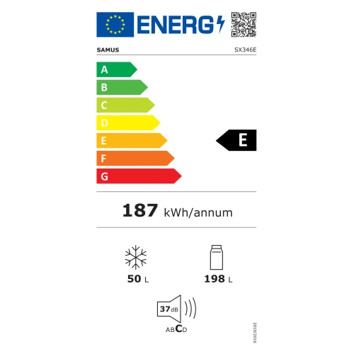 Frigider Samus SX346E, 248 l, Dezghetare automata la frigider, Clasa energetica E, Termostat reglabil, H 165 cm, Inox/laterale argintii Frigider Samus SX346E, 248 l, Dezghetare automata la frigider, Clasa energetica E, Termostat reglabil, H 165 cm, Inox/laterale argintii
