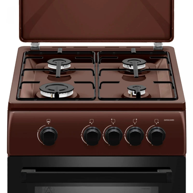 Aragaz Samus SM561MBS, 4 Arzatoare gaz, Cuptor gaz, Siguranta plita si cuptor, Geam dublu la cuptor, Maro