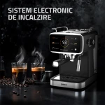 Espressor Samus Impression 20, 20 bari, 5 optiuni cafea, Touch Control, rezervor apa 1.5l, 1350W, Ecran afisare temperatura apa, Sistem electronic de incalzire, Negru