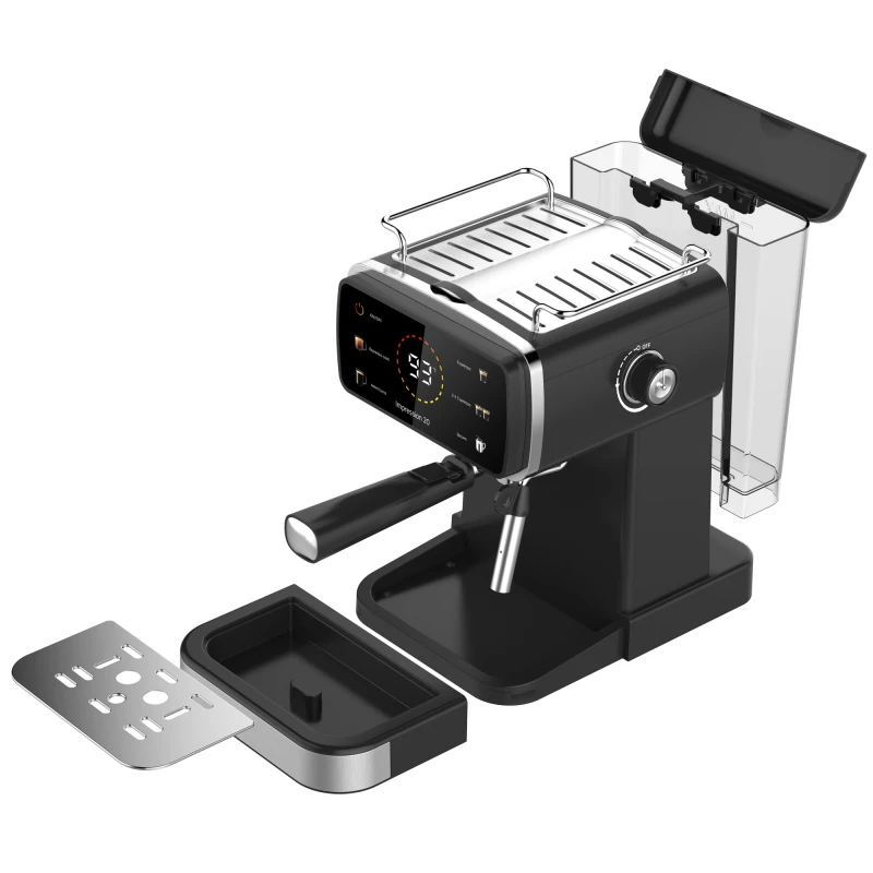 Espressor Samus Impression 20, 20 bari, 5 optiuni cafea, Touch Control, rezervor apa 1.5l, 1350W, Ecran afisare temperatura apa, Sistem electronic de incalzire, Negru