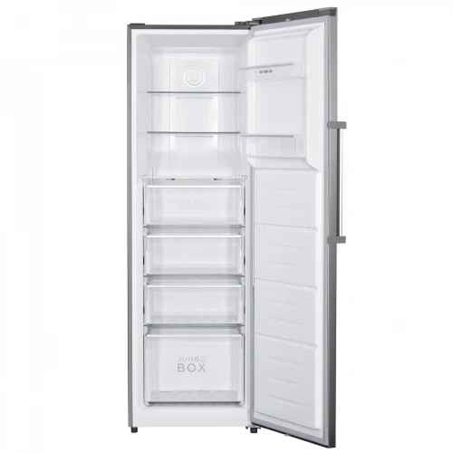 Congelator Samus SCXE346NFE, 274 L, Full No Frost, Multi Air Flow System, Afisaj Led, 3 rafturi din sticla, 3 sertare + 1 sertar Jumbo Box, Clasa energetica E, H 185 cm, Inox/ Argintiu