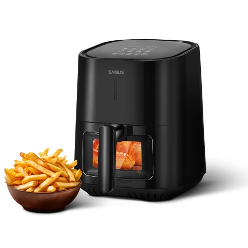 Friteuza cu aer cald Samus AF4-S1200DW, 1200 W, capacitate 4 L, tehnologia Fry-Force 360 gateste preparatele uniform cu putin sau fara ulei, Negru Friteuza cu aer cald Samus AF4-S1200DW, 1200 W, capacitate 4 L, tehnologia Fry-Force 360 gateste preparatele uniform cu putin sau fara ulei, Negru