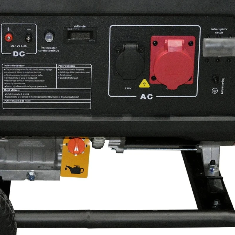 Generator curent Rotakt ROTAKT ROGE7000T putere 6.8KW 400V benzina pornire manuala AVR roti transport