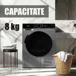 Uscator de rufe Samus SADP-836DS, Pompa de caldura, 8 kg, 15 programe, Clasa D, Igienizare UV, Afisaj electronic (Gri inchis)