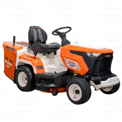 Tractor de tuns gazon Ruris Explorer 840M – Motor Loncin 15 CP, Latime de taiere 840 mm, 3 functii (colectare, mulching, spalare)