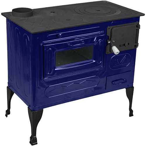 Soba de Gatit pe Lemne Evotools Tip A – Cuptor si Plita din Fonta, 7.5 kW, Stanga, Emailata, Albastru Email