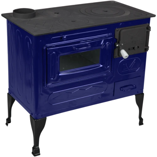 Soba de Gatit pe Lemne Evotools Tip A – Cuptor si Plita din Fonta, 7.5 kW, Stanga, Emailata, Albastru Email