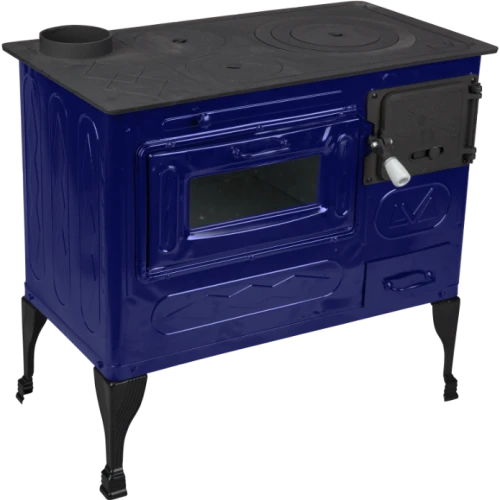 Soba de Gatit pe Lemne Evotools Tip A – Cuptor si Plita din Fonta, 7.5 kW, Stanga, Emailata, Albastru Email