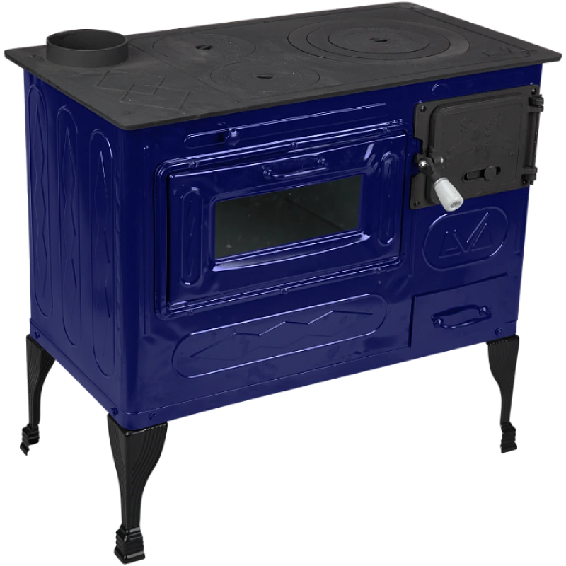 Soba de Gatit pe Lemne Evotools Tip A – Cuptor si Plita din Fonta, 7.5 kW, Stanga, Emailata, Albastru Email