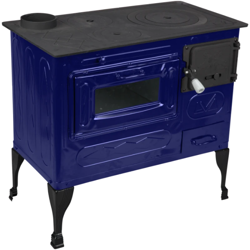 Soba de Gatit pe Lemne Evotools Tip A – Cuptor si Plita din Fonta, 7.5 kW, Stanga, Emailata, Albastru Email