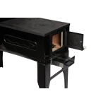 Soba pe Lemne cu Plita din Fonta (3 Ochiuri) și Cuptor dreapta, Emailata, Ø120 mm, 1000x1150x450 mm, Randament 67%, Negru