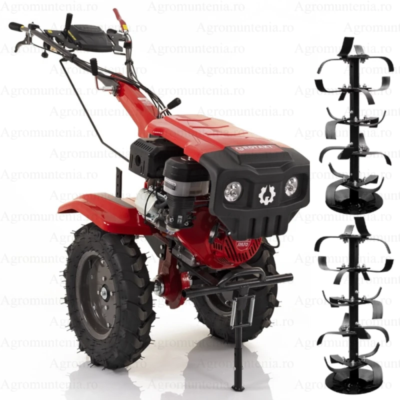 Motocultor Rotakt Ghepard RO10RE-2P, pornire electrica, 2 prize de putere, 10 CP, benzina, latime de lucru 560-1050mm, roti de cauciuc, freze