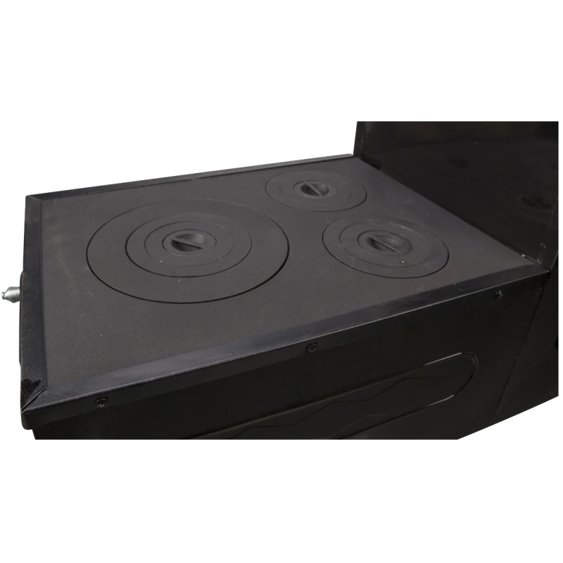 Soba pe Lemne cu Plita din Fonta (3 Ochiuri) și Cuptor dreapta, Emailata, Ø120 mm, 1000x1150x450 mm, Randament 67%, Negru