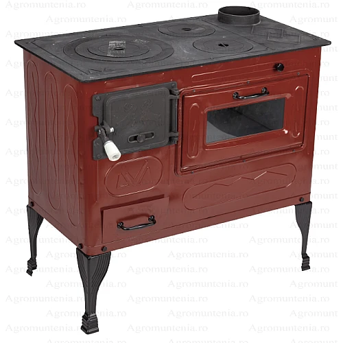 Soba de Gatit pe Lemne Evotools Tip A – Cuptor si Plita din Fonta, 7.5 kW, Stanga, Emailata, Maro Email