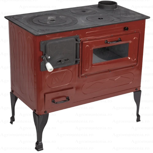 Soba de Gatit pe Lemne Evotools Tip A – Cuptor si Plita din Fonta, 7.5 kW, Stanga, Emailata, Maro Email