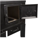 Soba pe Lemne cu Plita din Fonta (3 Ochiuri) și Cuptor dreapta, Emailata, Ø120 mm, 1000x1150x450 mm, Randament 67%, Negru