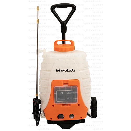 Pompa de stropit Evotools, cu acumulator si roti de transport – 18L, 3 Bar, 12V