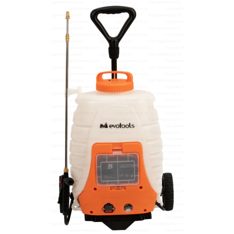 Pompa de stropit Evotools, cu acumulator si roti de transport – 18L, 3 Bar, 12V