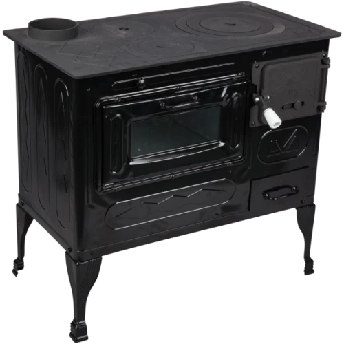 Soba de Gatit pe Lemne Evotools Tip A – Cuptor si Plita din Fonta, 7.5 kW, Stanga, Emailata, Negru Email