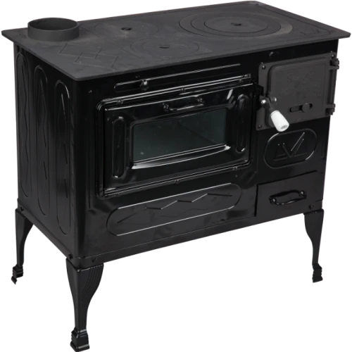 Soba de Gatit pe Lemne Evotools Tip A – Cuptor si Plita din Fonta, 7.5 kW, Stanga, Emailata, Negru Email