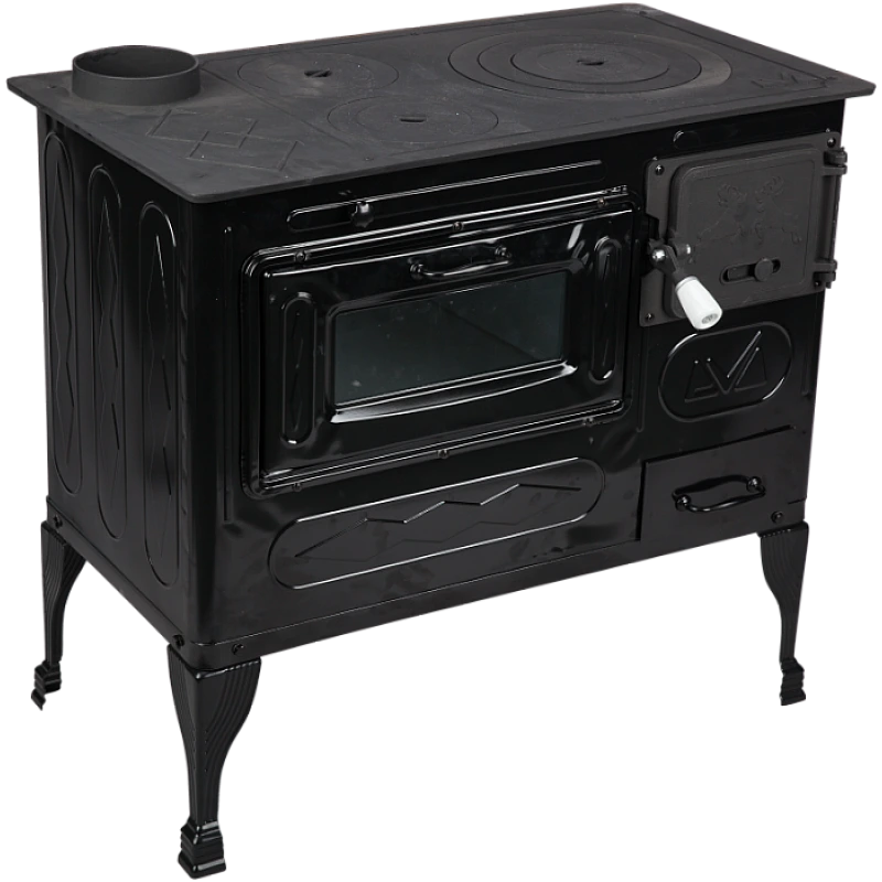 Soba de Gatit pe Lemne Evotools Tip A – Cuptor si Plita din Fonta, 7.5 kW, Stanga, Emailata, Negru Email