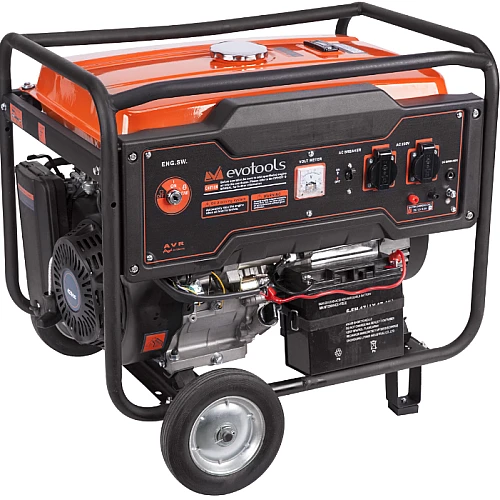 Generator curent electric Evotools Epto GG 5500A, 5500W, 230V, 10.7 CP, 4 timpi, motor benzina, pornire manuala, cu demaror cu sfoara