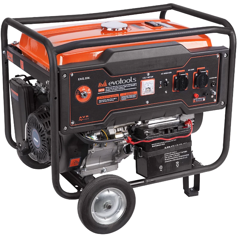 Generator curent electric Evotools Epto GG 5500A, 5500W, 230V, 10.7 CP, 4 timpi, motor benzina, pornire manuala, cu demaror cu sfoara