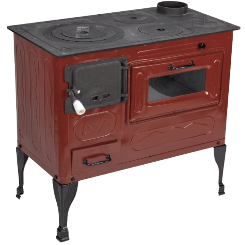 Soba de Gatit pe Lemne Evotools Tip A – Cuptor si Plita din Fonta, 7.5 kW, Dreapta, Emailata, Maro Email