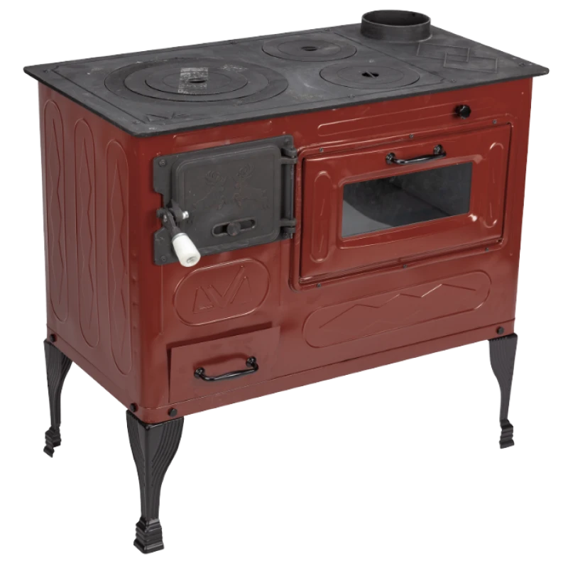 Soba de Gatit pe Lemne Evotools Tip A – Cuptor si Plita din Fonta, 7.5 kW, Dreapta, Emailata, Maro Email