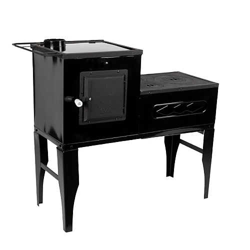 Soba pe Lemne cu Plita din Fonta (3 Ochiuri) și Cuptor Stanga, Emailata, Ø120 mm, 1000x1150x450 mm, Randament 67%, Negru