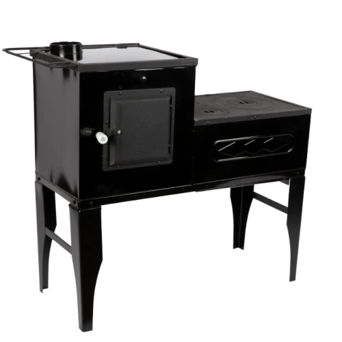 Soba pe Lemne cu Plita din Fonta (3 Ochiuri) și Cuptor Stanga, Emailata, Ø120 mm, 1000x1150x450 mm, Randament 67%, Negru