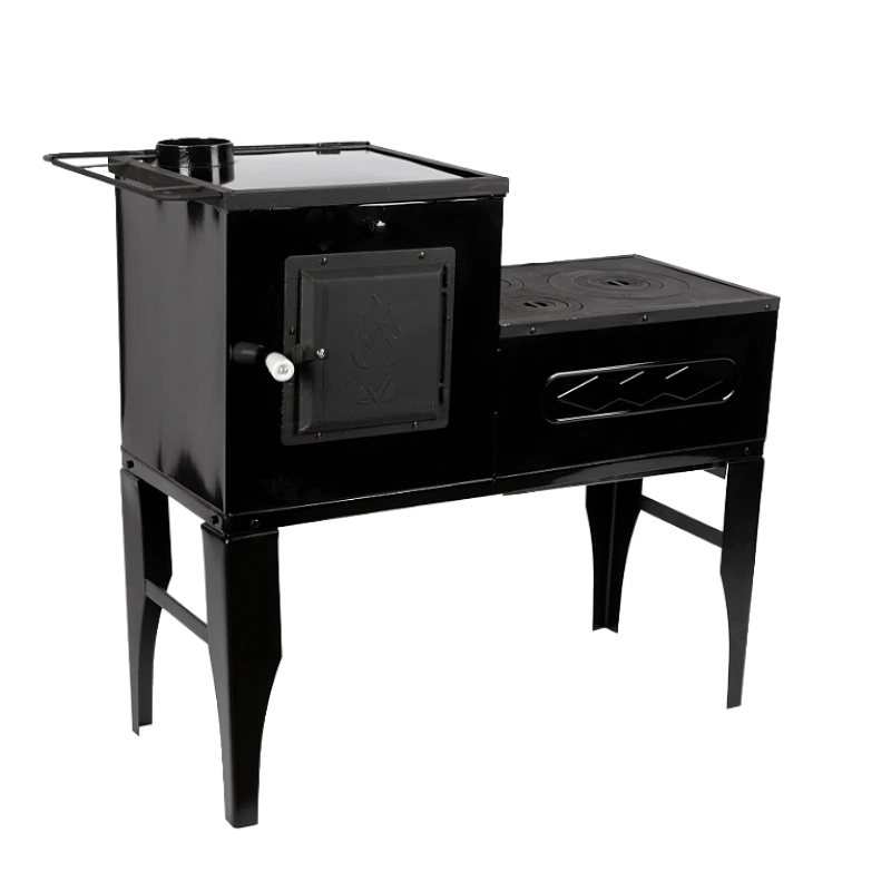 Soba pe Lemne cu Plita din Fonta (3 Ochiuri) și Cuptor Stanga, Emailata, Ø120 mm, 1000x1150x450 mm, Randament 67%, Negru