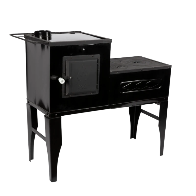 Soba pe Lemne cu Plita din Fonta (3 Ochiuri) și Cuptor Stanga, Emailata, Ø120 mm, 1000x1150x450 mm, Randament 67%, Negru