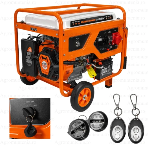 Generator de Curent Ruris R-Power GE 7000RC – 6500W, Motor 13CP, 3 Faze, Pornire Electrica, Telecomanda, Rezervor 28L