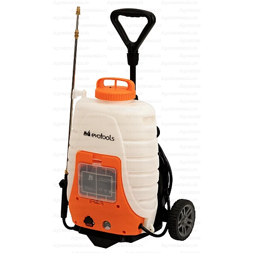 Pompa de stropit Evotools, cu acumulator si roti de transport – 18L, 3 Bar, 12V