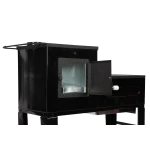 Soba pe Lemne cu Plita din Fonta (3 Ochiuri) și Cuptor dreapta, Emailata, Ø120 mm, 1000x1150x450 mm, Randament 67%, Negru