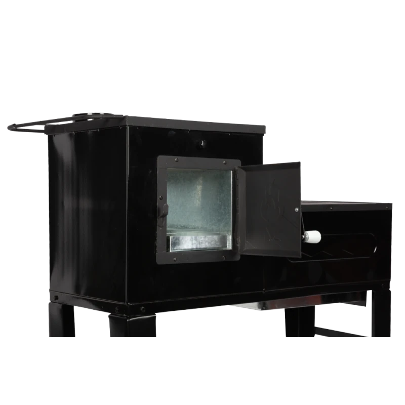 Soba pe Lemne cu Plita din Fonta (3 Ochiuri) și Cuptor dreapta, Emailata, Ø120 mm, 1000x1150x450 mm, Randament 67%, Negru