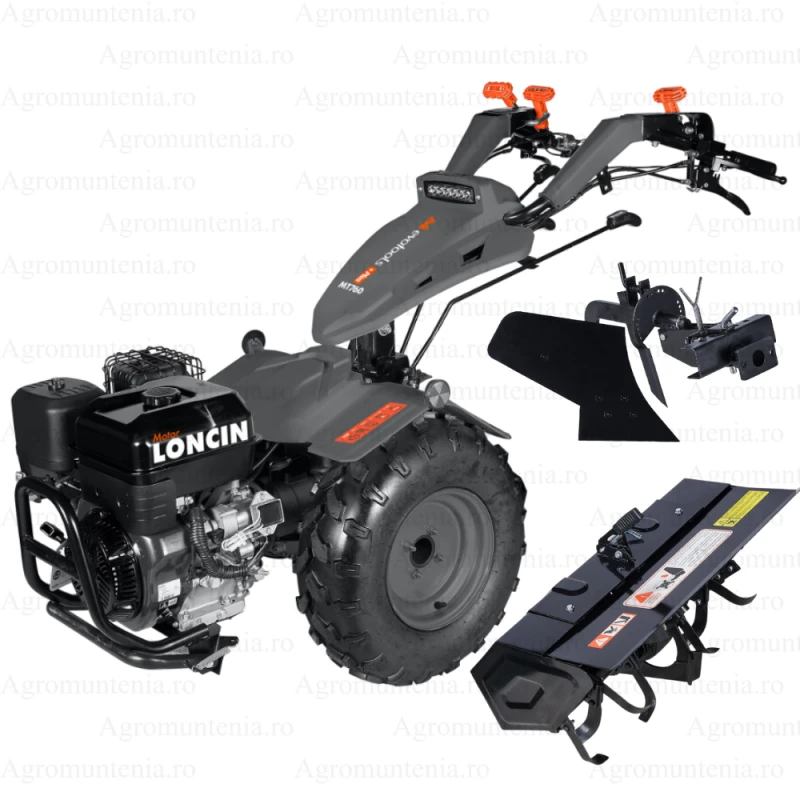 Motocultivator Evotools PLUS MT760A, motor benzina Loncin, 4 timpi, 420 CC, 15 CP, 11.1 kW, 5 trepte viteza, pornire la cheie, diferential blocabil, freza tractata, plug