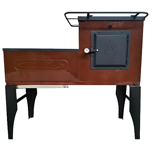 Soba pe Lemne cu Plita din Fonta (3 Ochiuri) și Cuptor Stanga, Emailata, Ø120 mm, 1000x1150x450 mm, Randament 67%, Maro