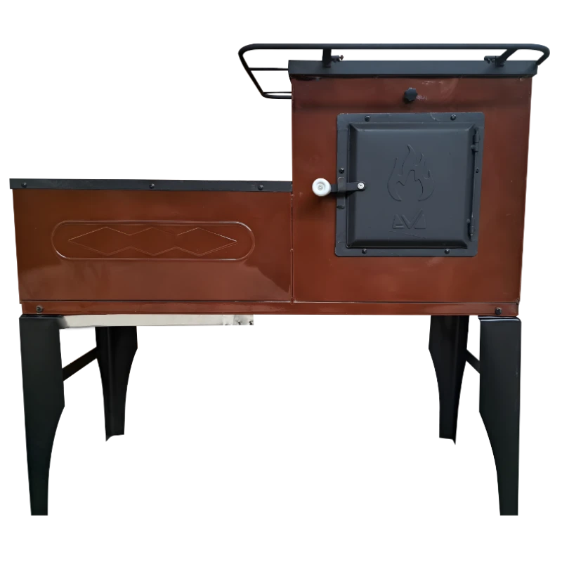 Soba pe Lemne cu Plita din Fonta (3 Ochiuri) și Cuptor Stanga, Emailata, Ø120 mm, 1000x1150x450 mm, Randament 67%, Maro
